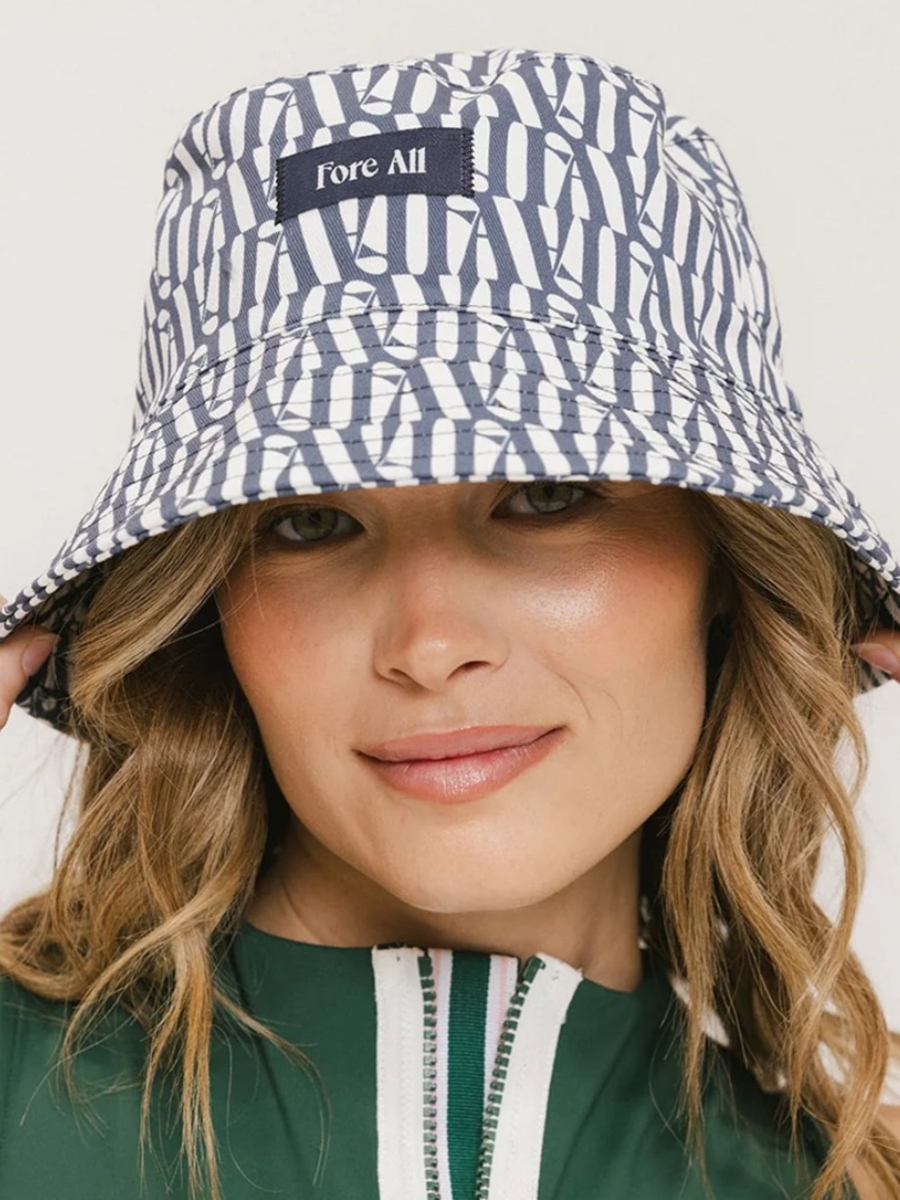 🆕 NWOT FORE ALL AUSTI Bucket Hat Logo Preppy Navy White Cotton Golf SUN BLOCK